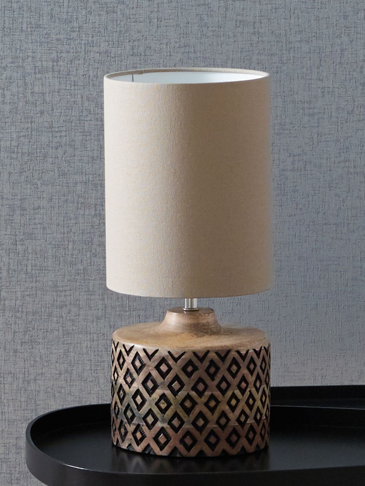 Pacific Natural Orissa Short Wooden Geo Table Lamp - Image 1 of 3