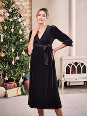 JoJo Maman Bébé Black Velvet Wrap Maternity & Nursing Dress - Image 1 of 5