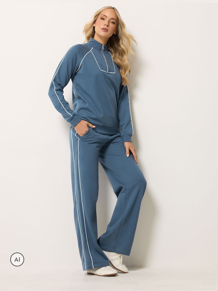 Long Tall Sally Blue Pipe Detail Sweatshirt & Wide Leg Joggers - Image 1 of 6 Long Tall Sally Blue Pipe Detail Sweatshirt & Wide Leg Joggers - Image 1 of 6