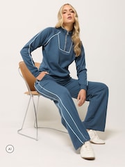 Long Tall Sally Blue Pipe Detail Sweatshirt & Wide Leg Joggers - Image 2 of 6