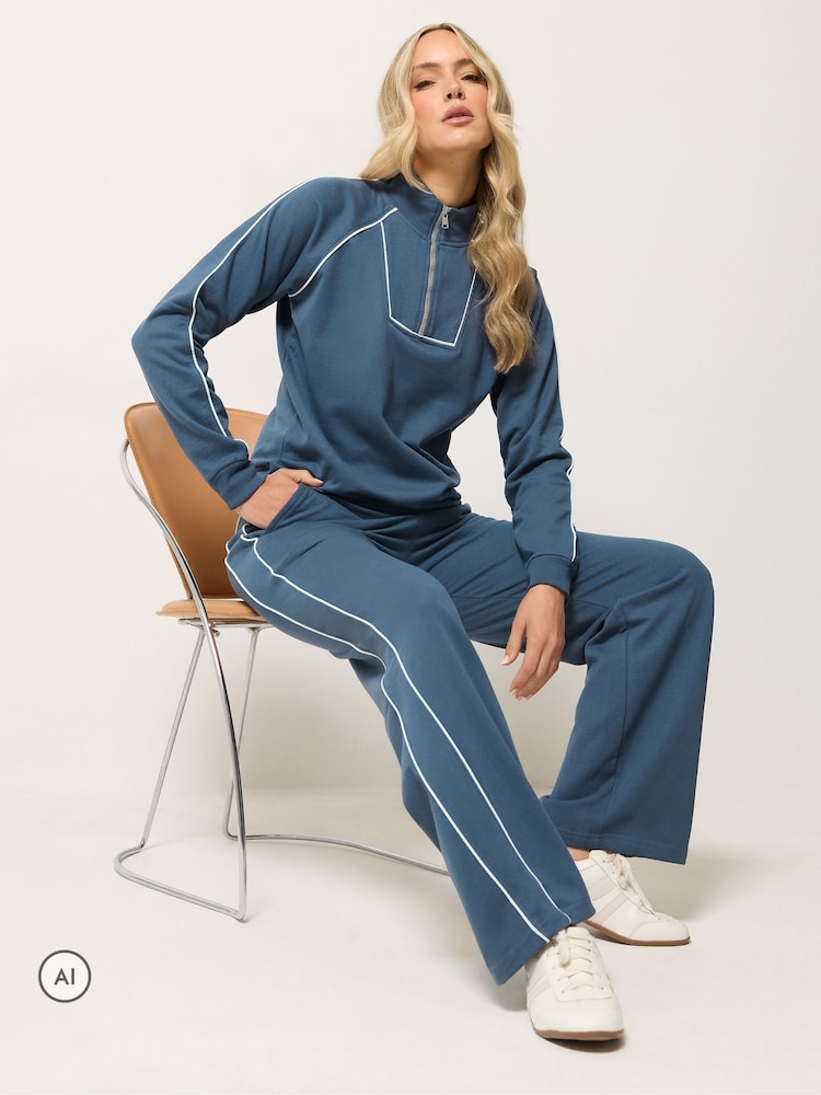 Long Tall Sally Blue Pipe Detail Sweatshirt & Wide Leg Joggers - Image 2 of 6 Long Tall Sally Blue Pipe Detail Sweatshirt & Wide Leg Joggers - Image 2 of 6