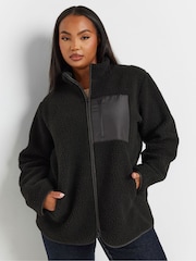 Yours Curve Black Borg Nylon Pocket Fleece - Image 1 of 4