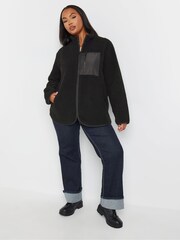 Yours Curve Black Borg Nylon Pocket Fleece - Image 2 of 4