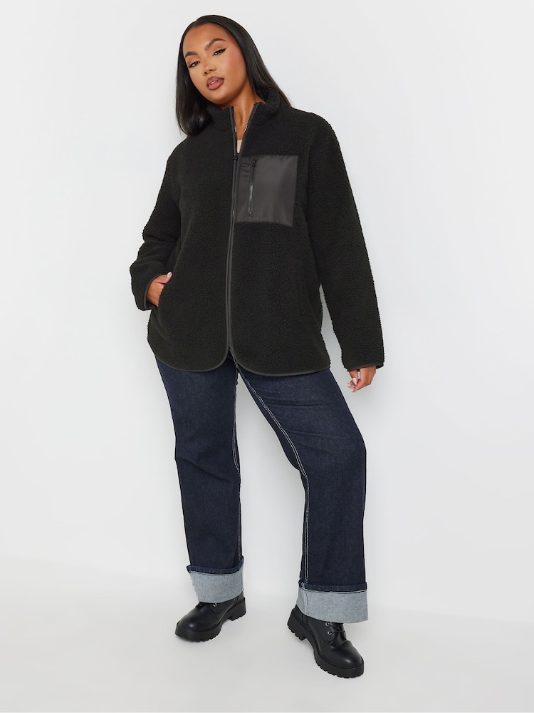 Yours Curve Black Borg Nylon Pocket Fleece - Image 2 of 4