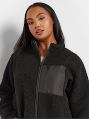 Yours Curve Black Borg Nylon Pocket Fleece - Image 4 of 4