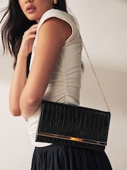 Black Clutch Bag With Detachable Cross-Body Chain - Image 2 of 7
