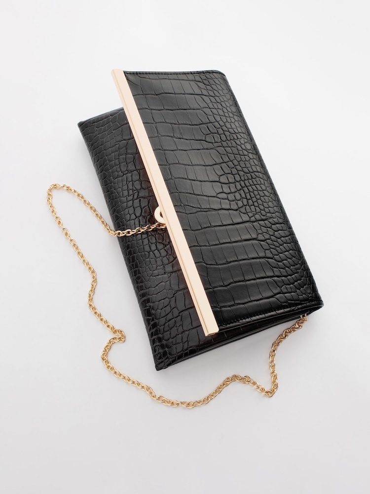 Black Clutch Bag With Detachable Cross-Body Chain - Image 7 of 7