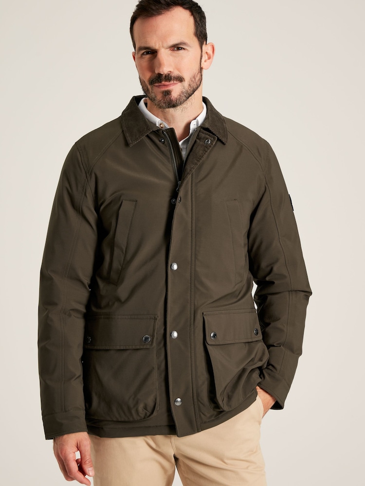 Joules Arbury Brown Fleece Lined Waterproof Jacket With Corduroy Collar - Image 2 of 9 Joules Arbury Brown Fleece Lined Waterproof Jacket With Corduroy Collar - Image 2 of 9