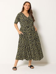 Yours Curve Black Smock Crinkle Maxi Dress - Image 1 of 5