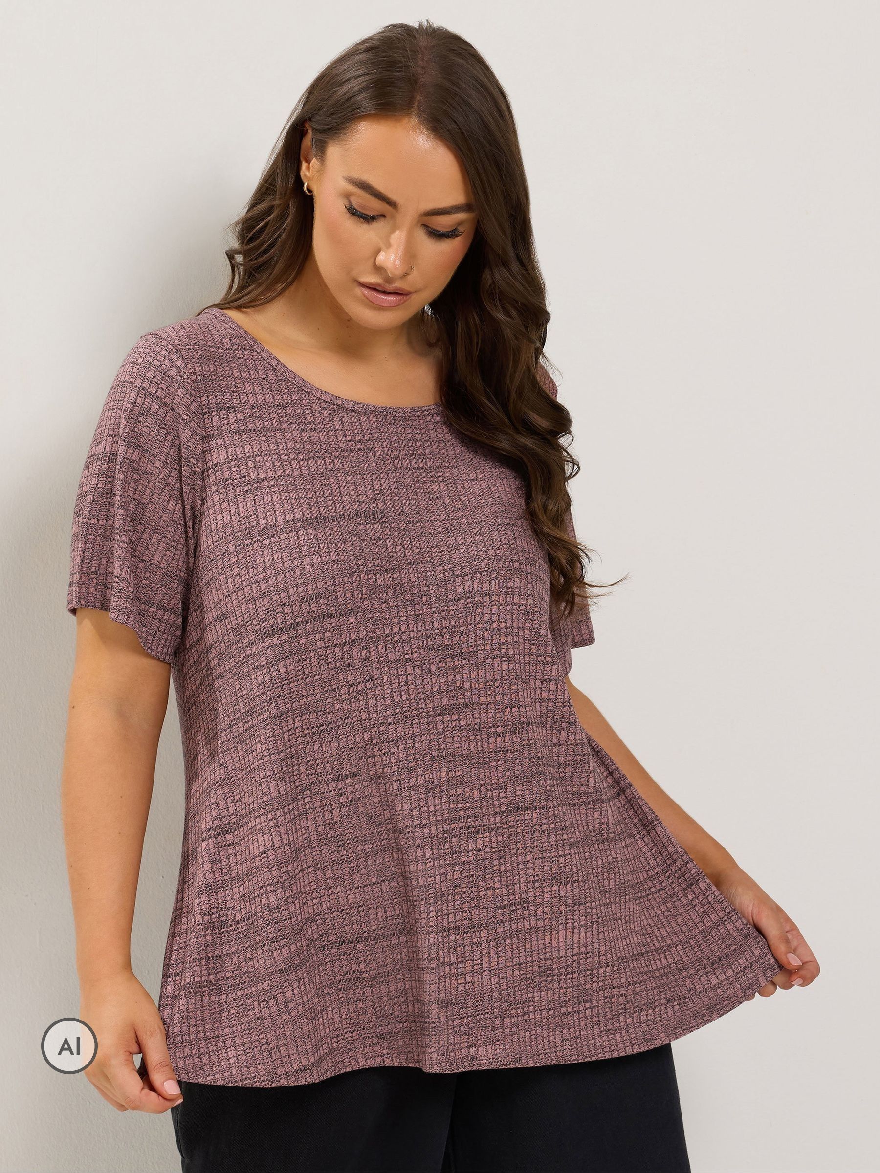 Yours Women's Soft Touch Ribbed T-Shirt in Pink | Size: 26-28 - Image 3