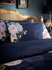 Laurence Llewelyn-Bowen Navy Bouquet List Cotton Duvet Cover & Pillowcase Set - Image 2 of 6