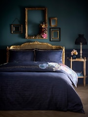 Laurence Llewelyn-Bowen Navy Bouquet List Cotton Duvet Cover & Pillowcase Set - Image 4 of 6
