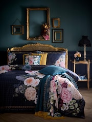 Laurence Llewelyn-Bowen Navy Bouquet List Cotton Duvet Cover & Pillowcase Set - Image 5 of 6