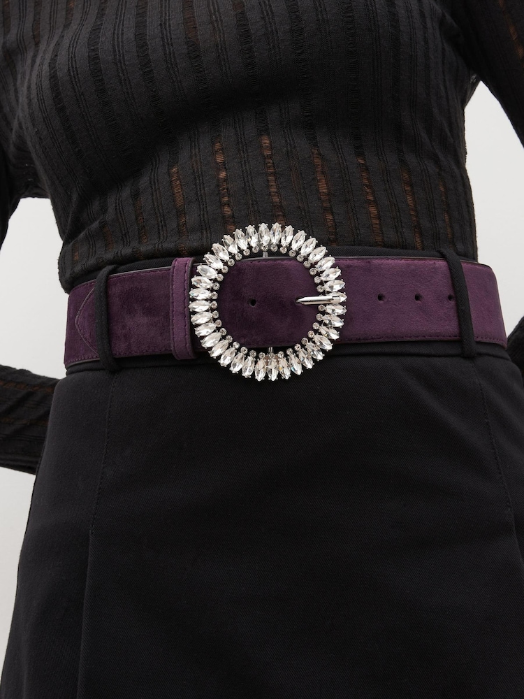 Purple Velvet Jewel Buckle Wide Belt - Image 1 of 4