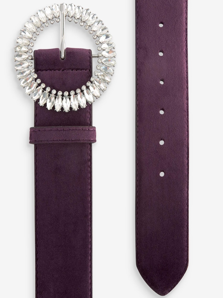 Purple Velvet Jewel Buckle Wide Belt - Image 4 of 4