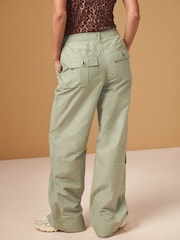 Sage Green Cotton Blend Carpenter Cargo Trousers - Image 4 of 7
