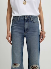 River Island Blue High Rise Ripped Relaxed Straight Jeans - Image 4 of 4