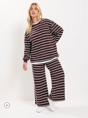 Yours Curve Brown 2-In-1 Stripe Trouser Co-Ord Set - Image 1 of 6