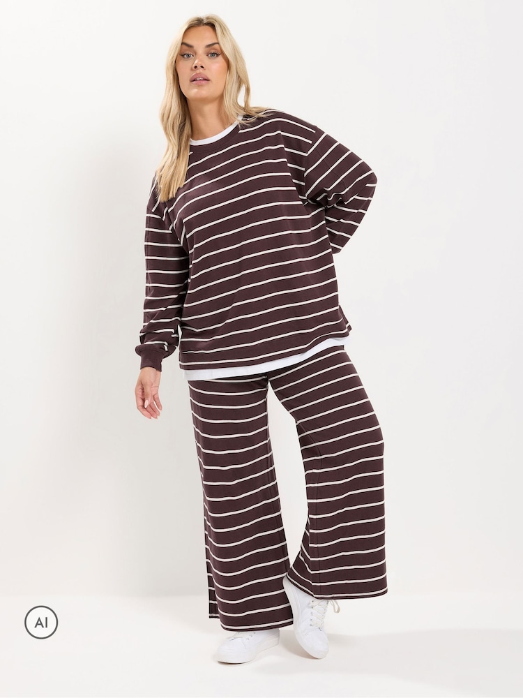 Yours Curve Brown 2-In-1 Stripe Trouser Co-Ord Set - Image 1 of 6 Yours Curve Brown 2-In-1 Stripe Trouser Co-Ord Set - Image 1 of 6