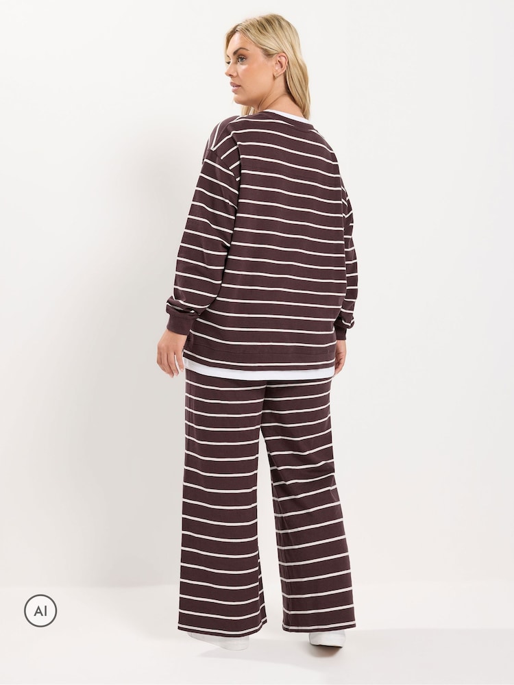 Yours Curve Brown 2-In-1 Stripe Trouser Co-Ord Set - Image 2 of 6 Yours Curve Brown 2-In-1 Stripe Trouser Co-Ord Set - Image 2 of 6