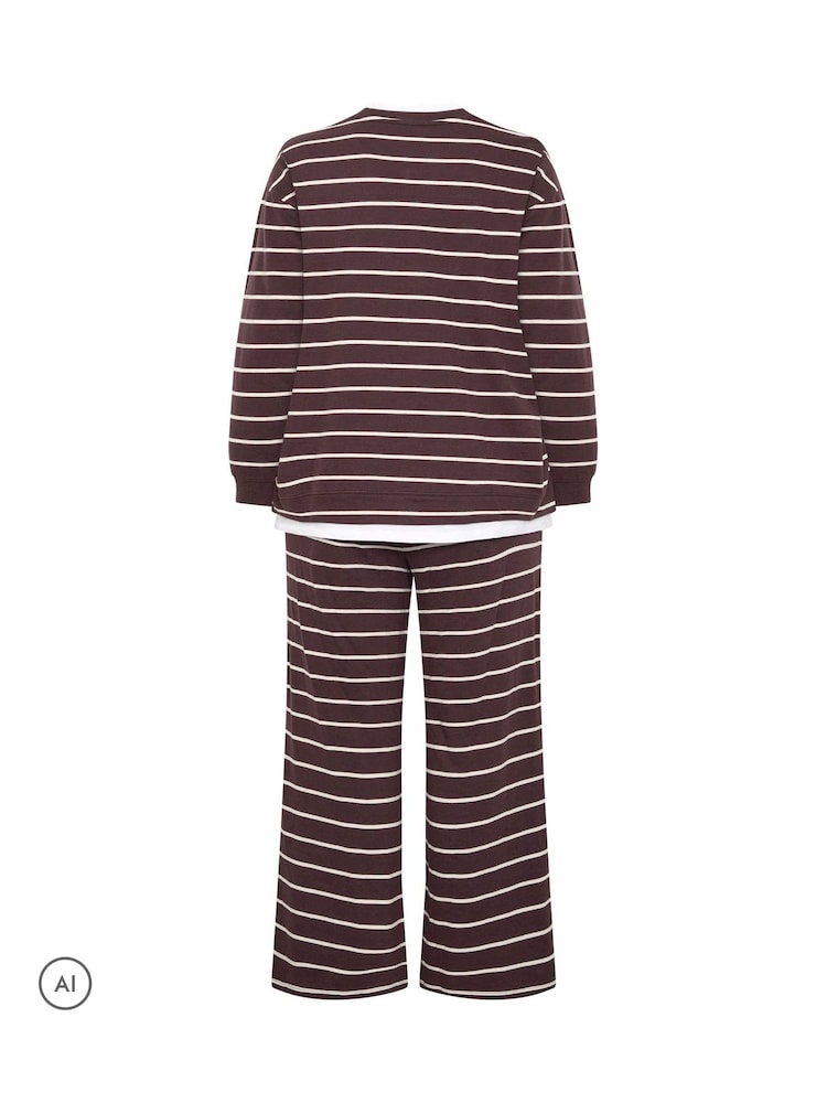 Yours Curve Brown 2-In-1 Stripe Trouser Co-Ord Set - Image 6 of 6 Yours Curve Brown 2-In-1 Stripe Trouser Co-Ord Set - Image 6 of 6