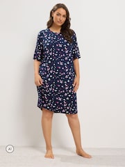 Bleu marine - Yours Curve Chemise de nuit Star Imprimé Soft Touch - Image 1 de 6
