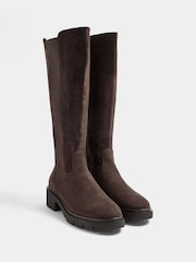 Yours Curve Brown Extra Wide Fit Knee High Cleated Chelsea Boots - Image 2 of 5