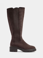 Yours Curve Brown Extra Wide Fit Knee High Cleated Chelsea Boots - Image 3 of 5