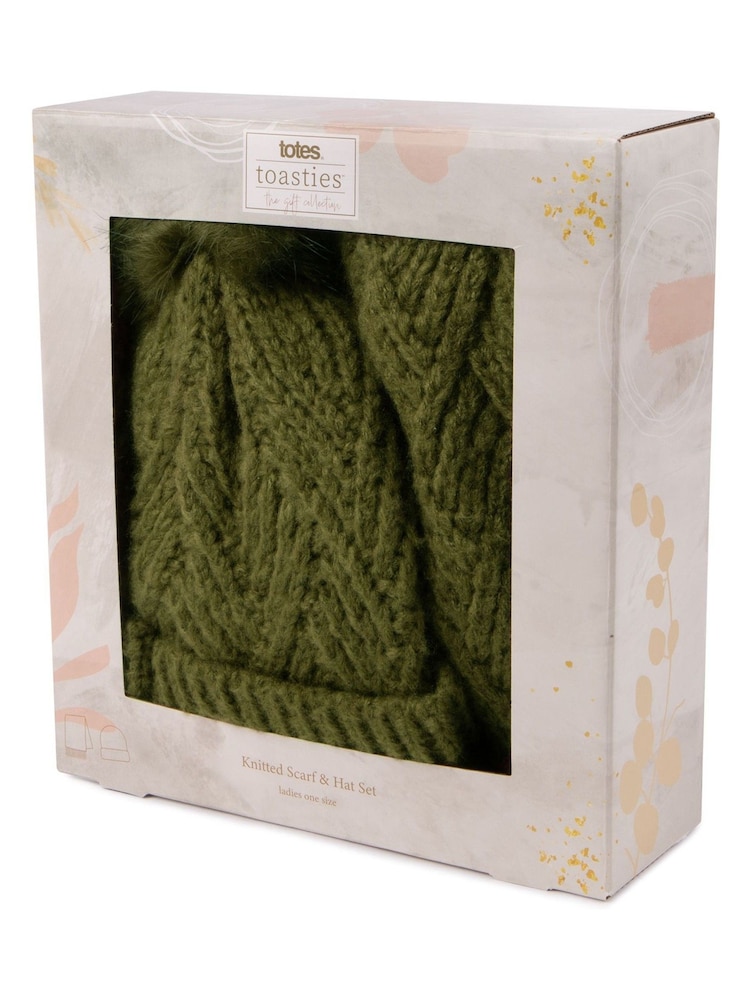 Totes Green Ladies Knitted Hat & Scarf Set - Image 4 of 4