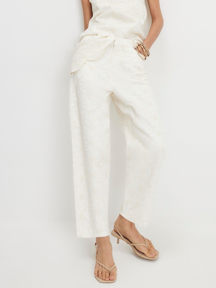 River Island White Embroidered Barrel Leg Jeans - Image 1 of 4