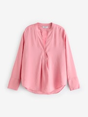 Rose Pink Long Sleeve Textured Overhead V-Neck Blouse - Image 5 of 6