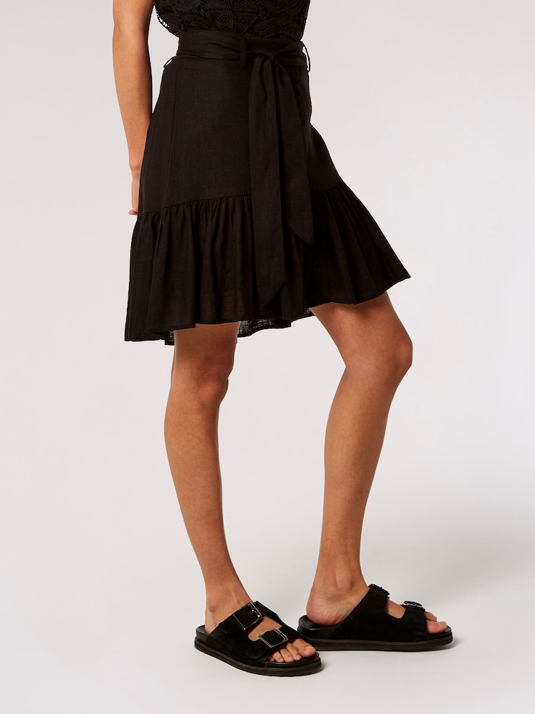 Apricot Black Button Tier Mini Tie Skirt With Linen - Image 1 of 5 Apricot Black Button Tier Mini Tie Skirt With Linen - Image 1 of 5