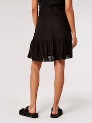 Apricot Black Button Tier Mini Tie Skirt With Linen - Image 2 of 5