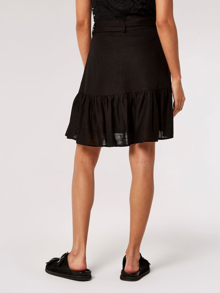 Apricot Black Button Tier Mini Tie Skirt With Linen - Image 2 of 5 Apricot Black Button Tier Mini Tie Skirt With Linen - Image 2 of 5