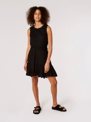 Apricot Black Button Tier Mini Tie Skirt With Linen - Image 3 of 5