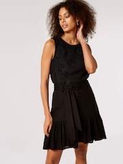 Apricot Black Button Tier Mini Tie Skirt With Linen - Image 4 of 5