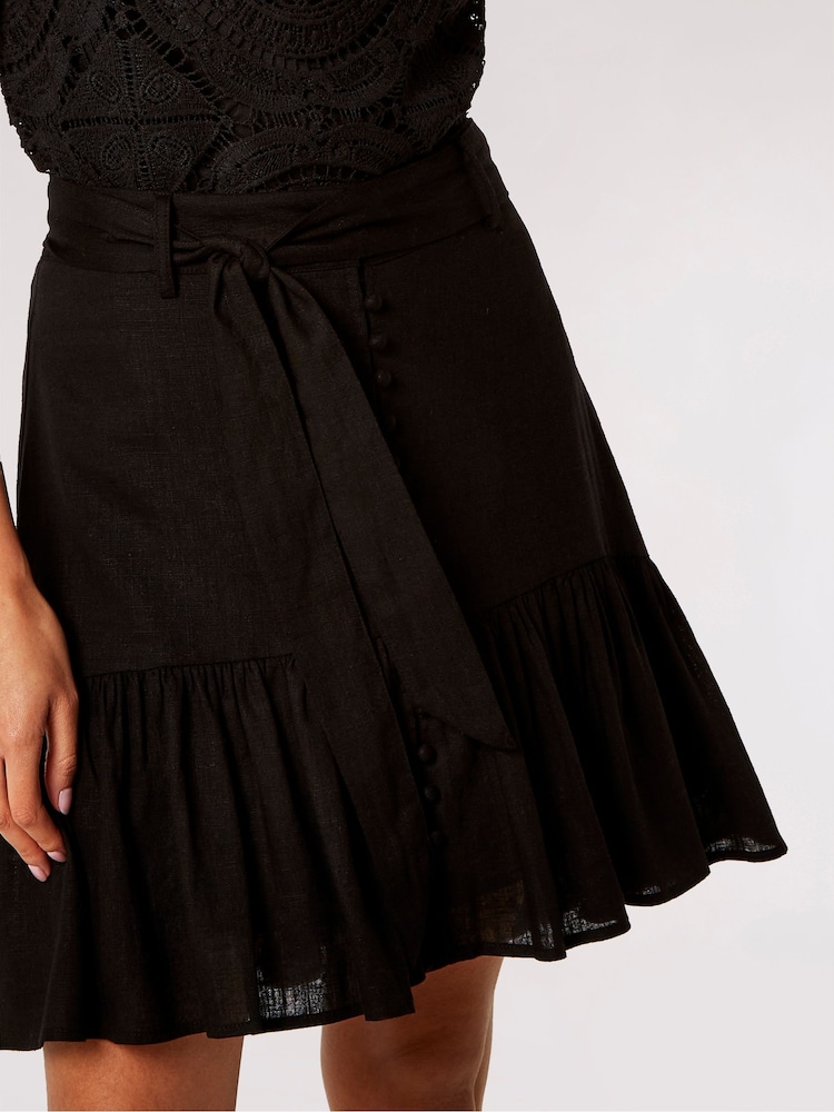 Apricot Black Button Tier Mini Tie Skirt With Linen - Image 5 of 5 Apricot Black Button Tier Mini Tie Skirt With Linen - Image 5 of 5