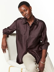 Wine Red Sheer Long Sleeve Oversized Shirt - Image 1 of 5