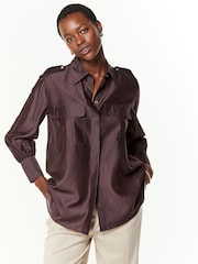 Wine Red Sheer Long Sleeve Oversized Shirt - Image 2 of 5