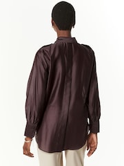 Wine Red Sheer Long Sleeve Oversized Shirt - Image 3 of 5