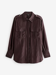 Wine Red Sheer Long Sleeve Oversized Shirt - Image 4 of 5