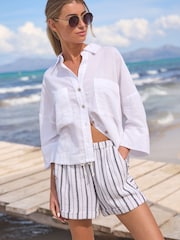 Black/White 100% Cotton Textured Stripe Shorts - Image 1 of 6