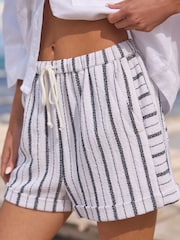 Black/White 100% Cotton Textured Stripe Shorts - Image 2 of 6