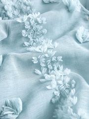 Blue Sheer V-Neck 3D Tufty Puff Sleeve Blouse - Image 6 of 6