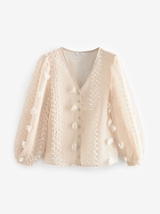 Cream Sheer V-Neck 3D Tufty Puff Sleeve Blouse - Image 6 of 7