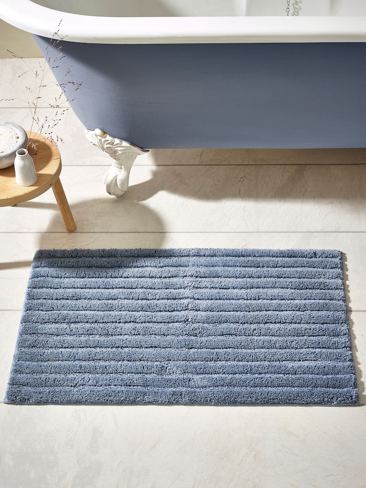 Blue Slate Egyptian 100% Cotton Ribbed Bath Mat - Image 1 of 3