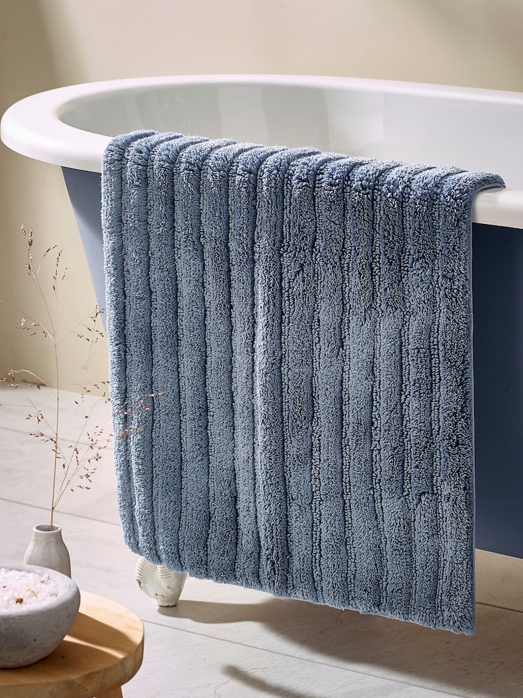 Blue Slate Egyptian 100% Cotton Ribbed Bath Mat - Image 2 of 3