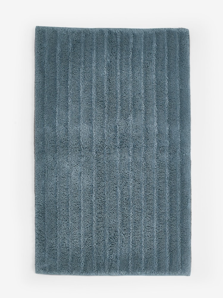 Blue Slate Egyptian 100% Cotton Ribbed Bath Mat - Image 3 of 3