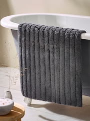 Grey Charcoal Egyptian 100% Cotton Ribbed Bath Mat - Image 2 of 5