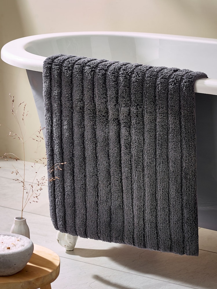 Grey Charcoal Egyptian 100% Cotton Ribbed Bath Mat - Image 2 of 5